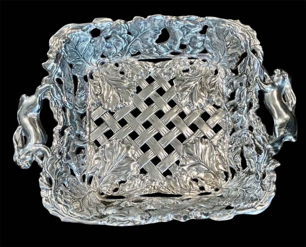 Arthur Court 1999 Aluminum Rabbit and Leaf Motif Basket Tray